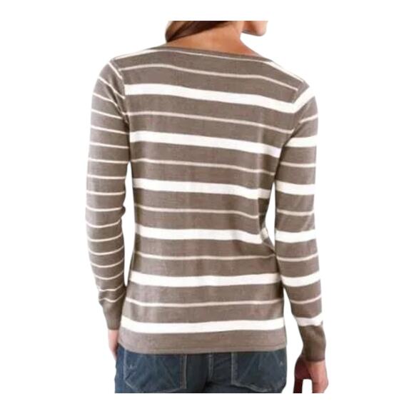 Smartwool Split Stripe Merino Wool Blend V-neck Sweater in Taupe Women's M - Picture 2 of 7